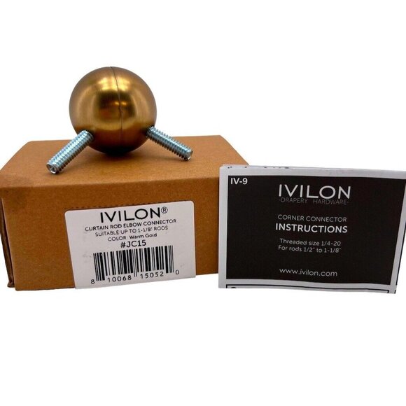 Ivilon Bay Window Curtain Rod Connector for Rods 5/8 to 1-1/8 Inch Warm Gold One - Picture 1 of 5